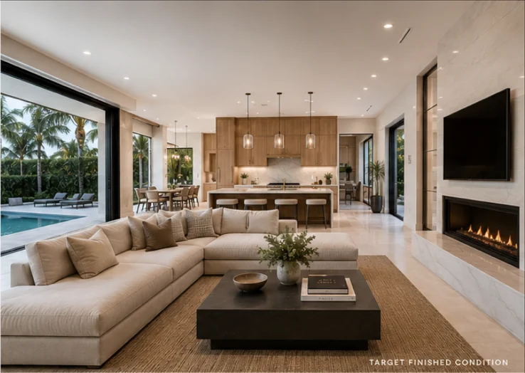 Rendering of the living area, target finished condition